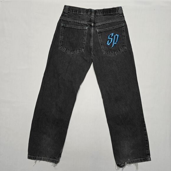Southpole Jeans Mens 14 28x26 Black Straight Leg Denim SP Embroidered Distressed - Picture 1 of 12